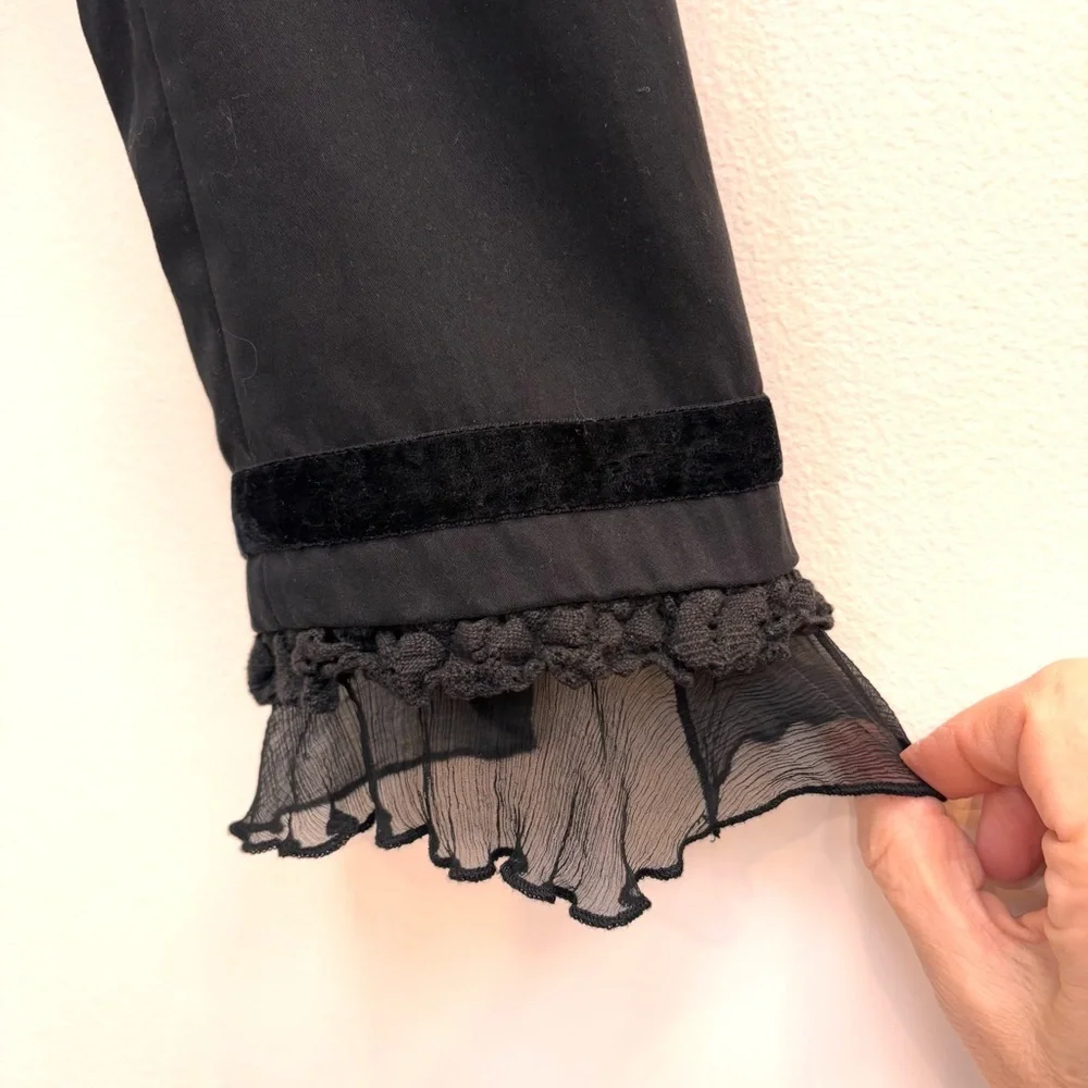sandwich_ Vintage Cropped Blazer Size 10 Velvet / Silk Ruffle Trim Romantic